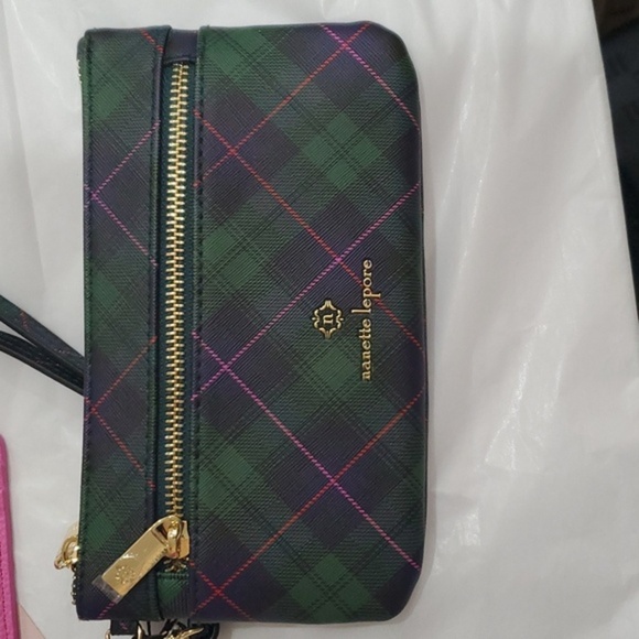 Nanette Lepore 3pc navy tartan lipstick pink green blue‎ plaid wallet set - Picture 9 of 11